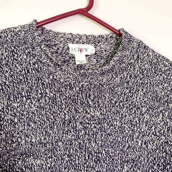 J. Crew Vtg 90s Cotton Roll Crew Neck Sweater L Navy Blue White Speckle India - Picture 5 of 7
